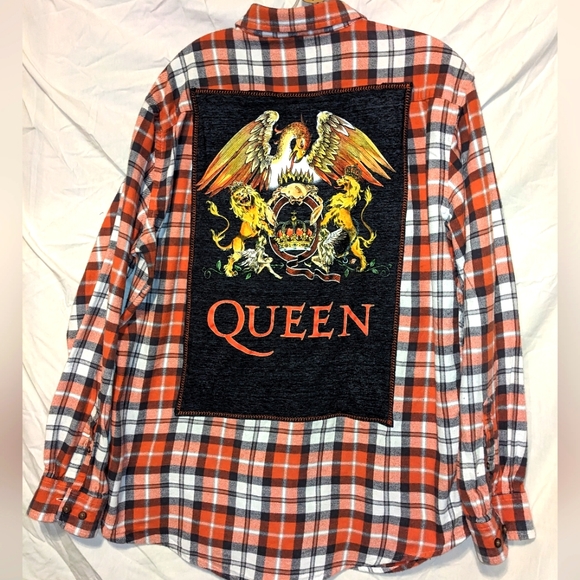 SOLD! WeQUEEN Concert Plaid Flannel Shirt Hand Crafted Upcycled Handmade - Picture 2 of 11